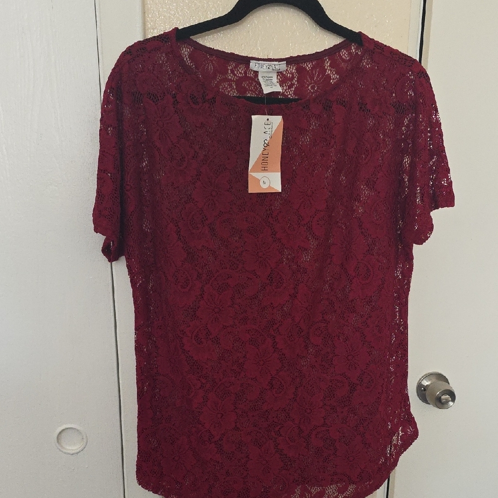 Honey and Lace Burgundy Lace Blouse